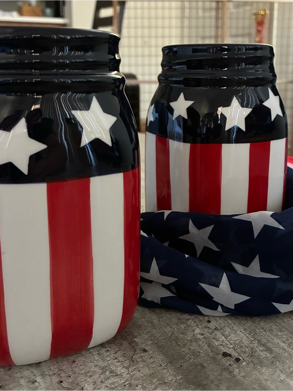 Ashland Patriotic Red, White & Blue Ceramic Mason Jar set